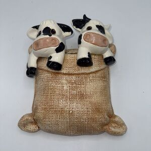 Vintage Smiling Spotted Cows W/Horns Wall Pocket Dairy Country Farmhouse Kitschy